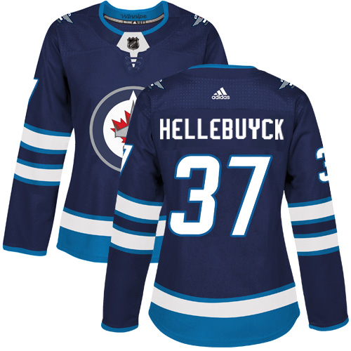 Adidas Jets #37 Connor Hellebuyck Navy Blue Home Authentic Women's Stitched NHL Jersey - Click Image to Close
